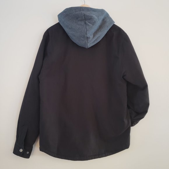 BC CLOTHING Snap Front Shirt Jacket Black Grey Sherpa Hooded Relaxed Fit… - Picture 2 of 3